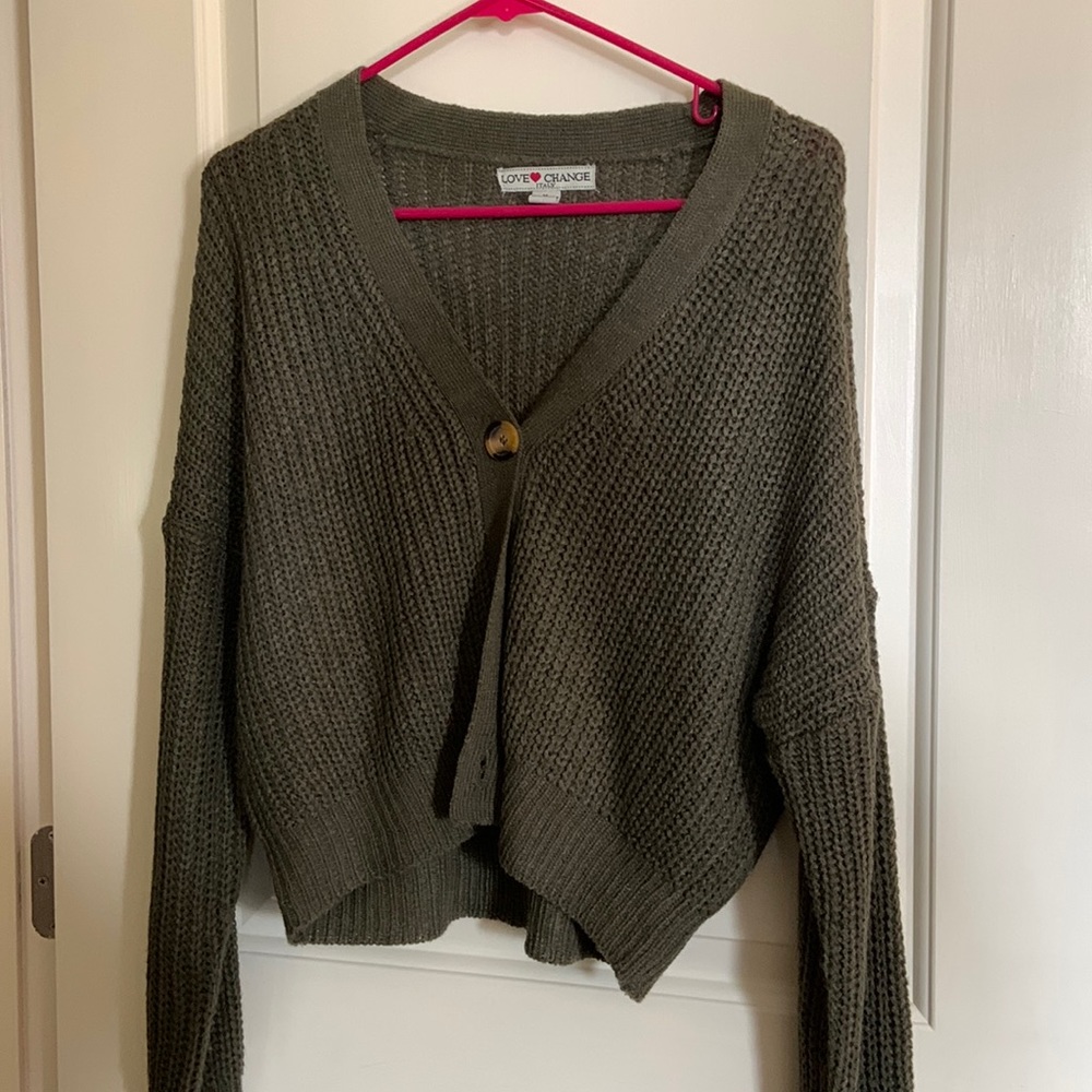 Womans olive green cardigan